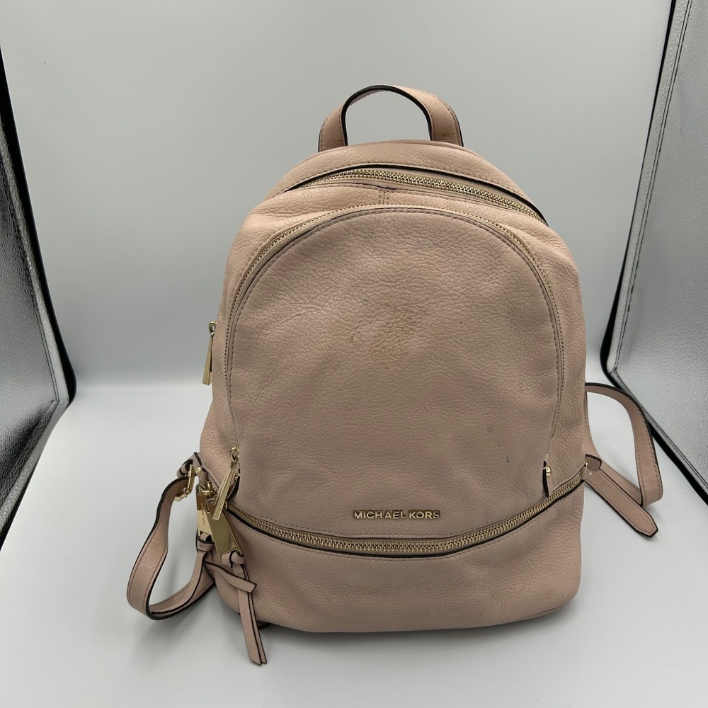 Michael Kors Rhea Backpack Womens Medium  Pink Pebbled Leather Gold Hardware